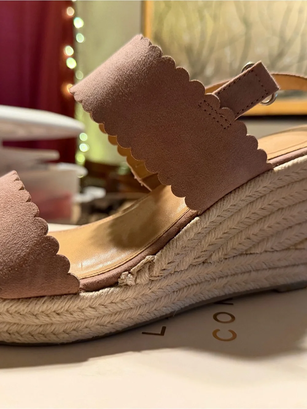 LC Lauren Conrad Scalloped Blush Suede Espadrille Wedges